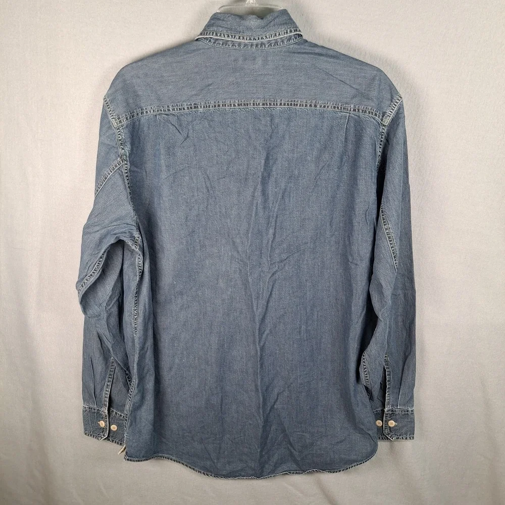 Vintage Banana Republic Denim Shirt M Blue Contrast Cuffs‎ Double Pocket Cotton